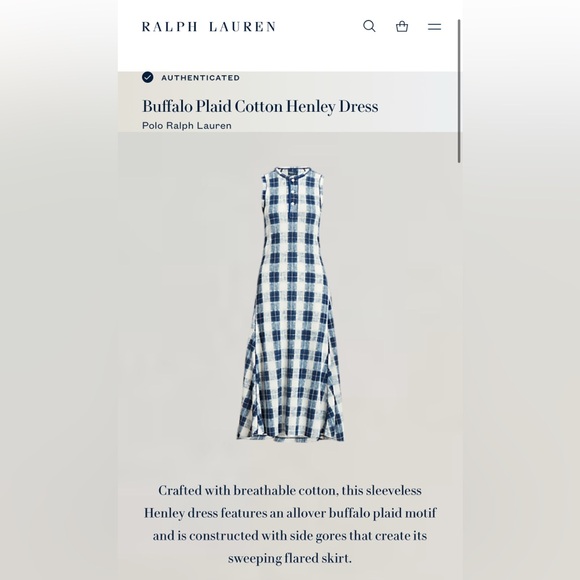 POLO‎ Ralph Lauren Buffalo Plaid Cotton Henley Dress L - Picture 12 of 13